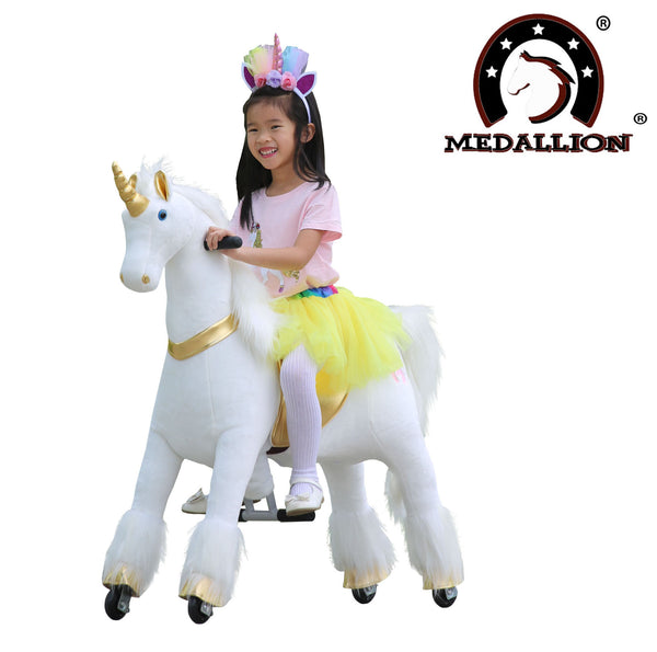 Medallion - My Unicorn Ride On Horse for Girls with Tutu Skirt Medium Size (GOLD Color) Headband & Skirt (TUTU) for Your Child