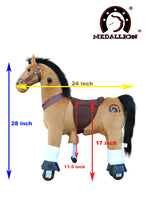 Medallion - My Medallion Ride On Toy 28 inches Tall Horse for Girls and Boys Small Size 3 to 4 Years Old or Up to 55 Pounds in Brown Horse Color