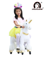 Medallion - My Unicorn Ride On Toy Horse for Girls with Tutu Skirt Small Size (Gold Color) with Headband & Skirt (TUTU) for Your Child