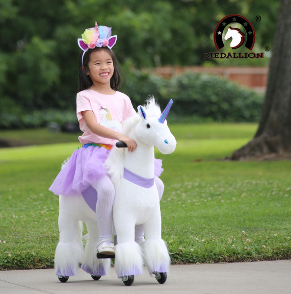 Medallion - My Unicorn Ride On Toy Horse for Girls with Tutu Skirt Small Size (Purple Color) with Headband & Skirt (TUTU) for Your Child