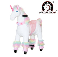 Medallion Ride On Toy Really Walking Horse in Rainbow Pink Unicorn - BONUS Tutu Gift Sets for Your Medallion and Your Child Small Size
